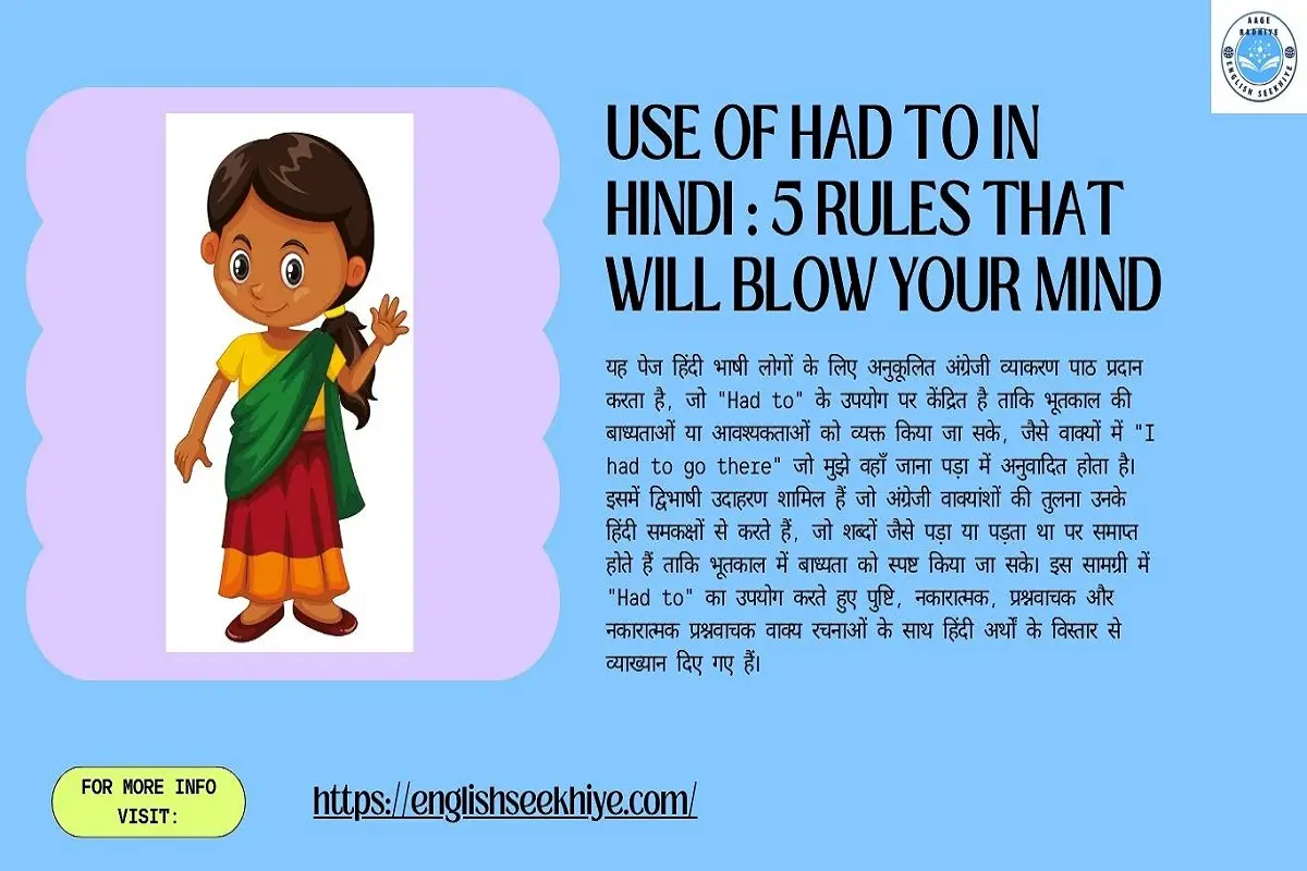 Learn Use of Had to in Hindi in Just 10 Minutes: Very Easy, Simple and Quick Guide